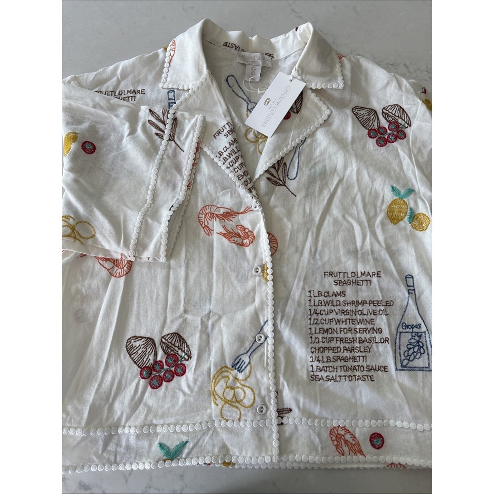 CAROLINE CONSTAS S Frutti Di Mare Recipe Embroidered Button Down Blouse Linen